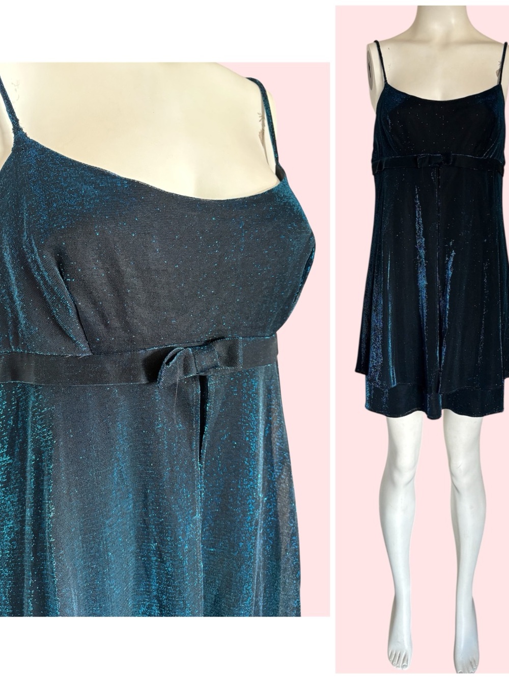 Vintage 90’s Y2K ALL THAT JAZZ Black/ Blue Metallic Shimmer Mini Dress M